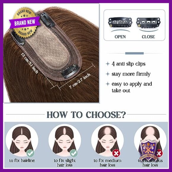 Silk Base Human Hair Topper 150% Density 7x13cm Clip-In Hairpiece